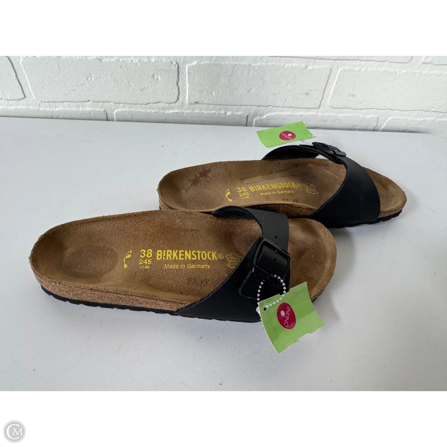 Sandals Flats By Birkenstock In Black & Brown, Size: 7