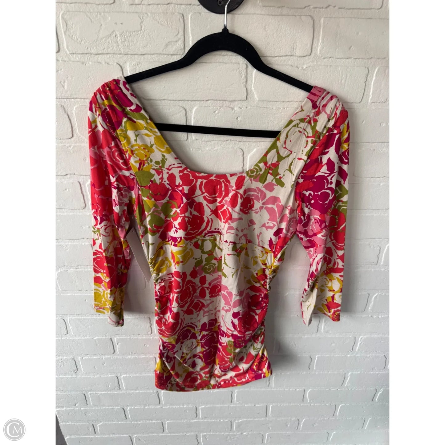 Top 3/4 Sleeve By Cabi In Cream & Pink, Size: M