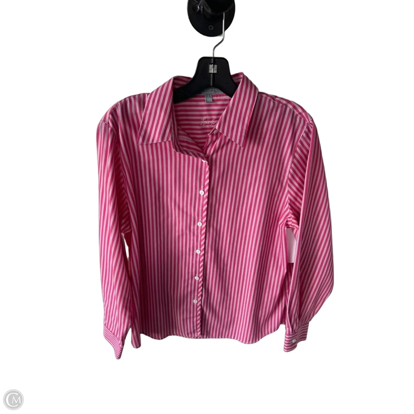 Top Long Sleeve By Foxcroft In Pink & White, Size: L