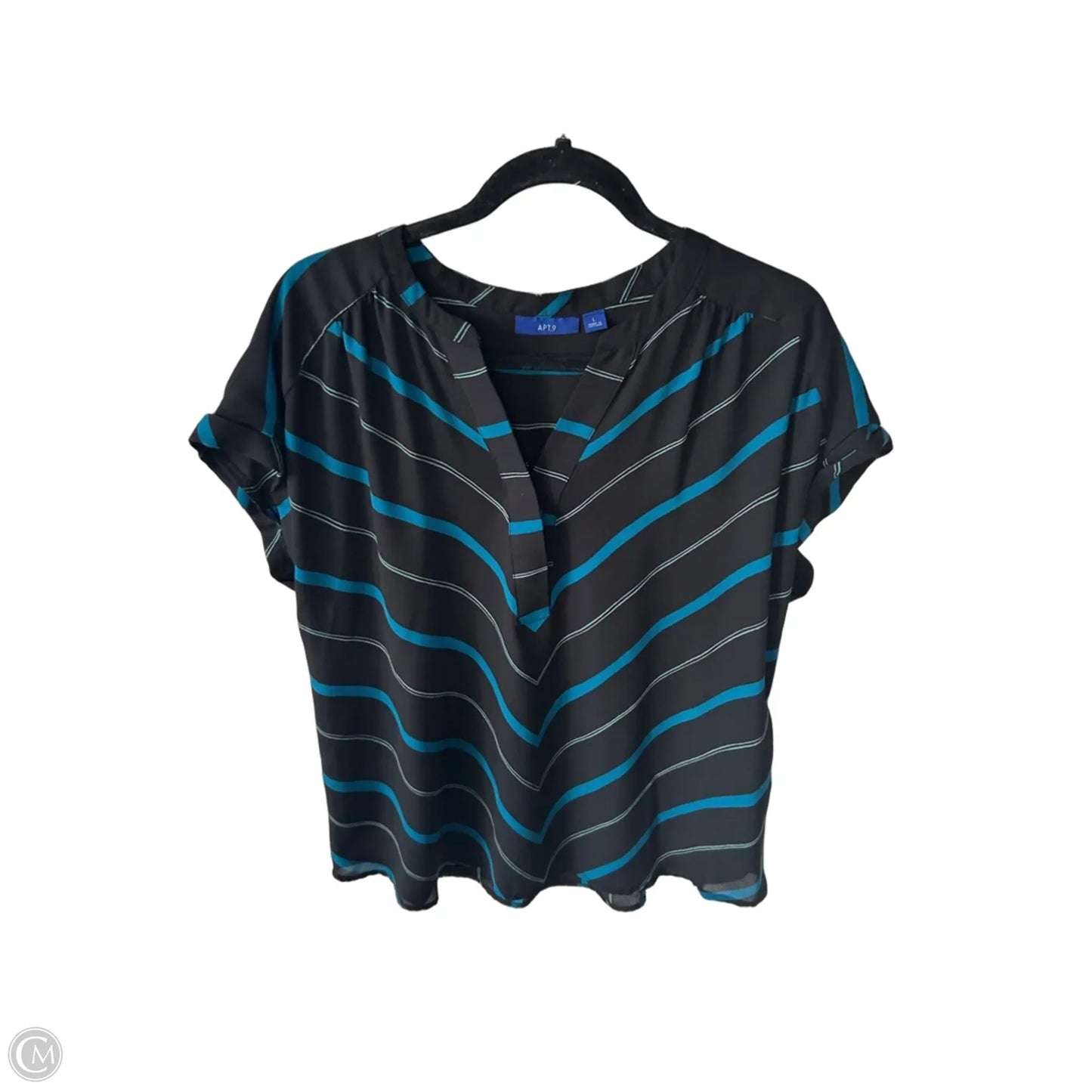 Top Short Sleeve By Apt 9 In Black & Blue, Size: L