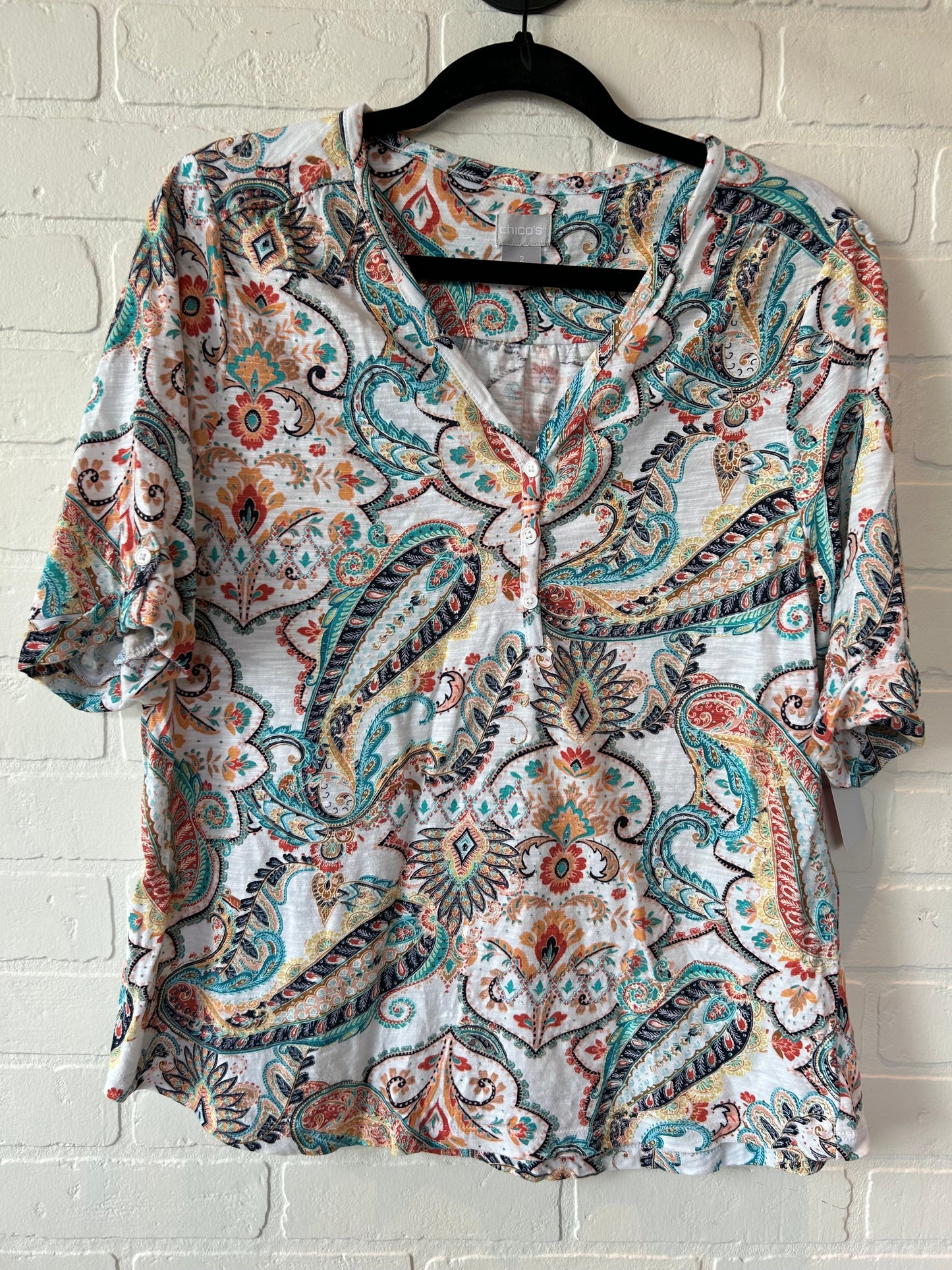 Multi-colored Top Short Sleeve Chicos, Size L