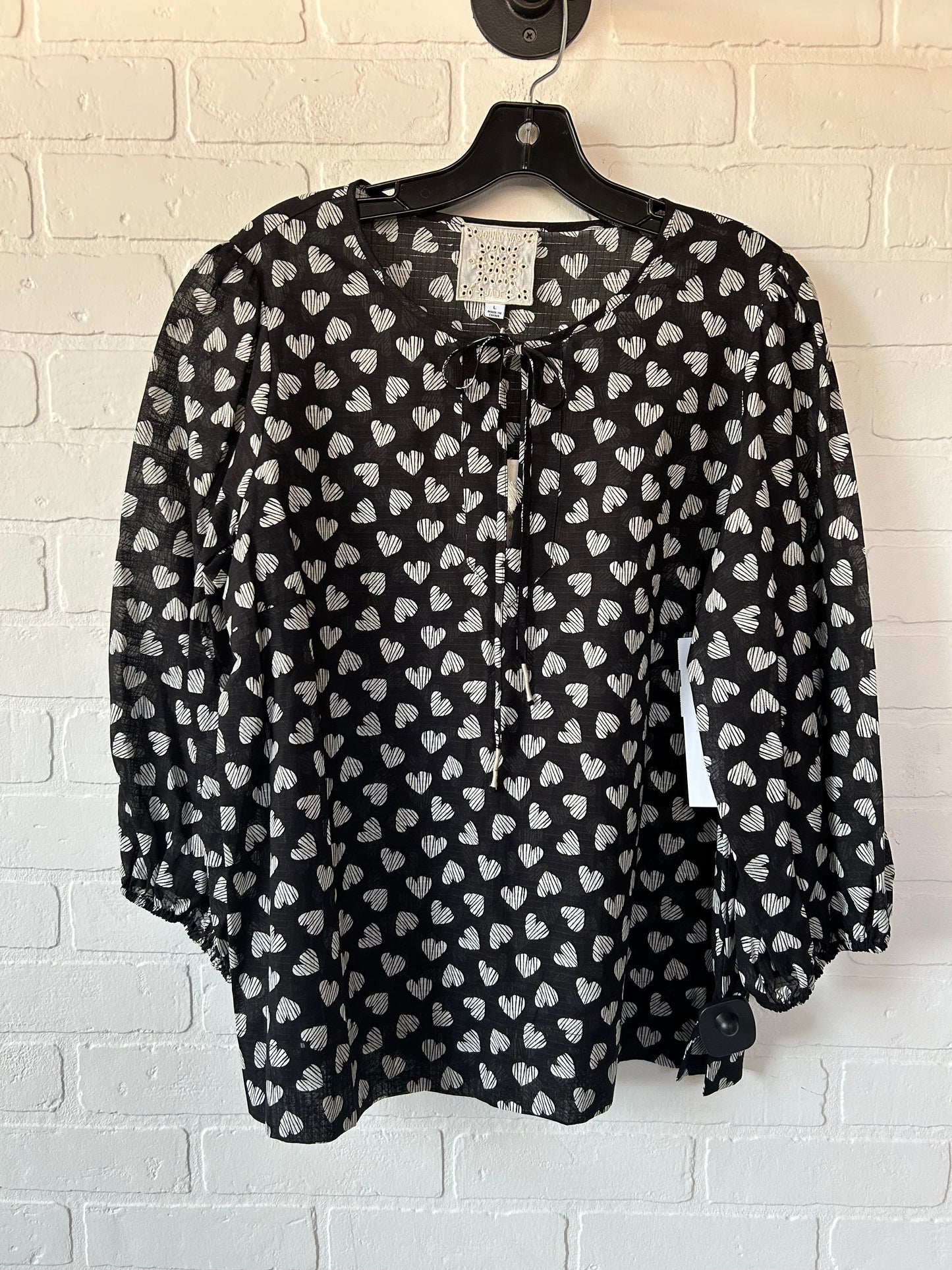 Black & White Top 3/4 Sleeve Designer Johnny Was, Size L