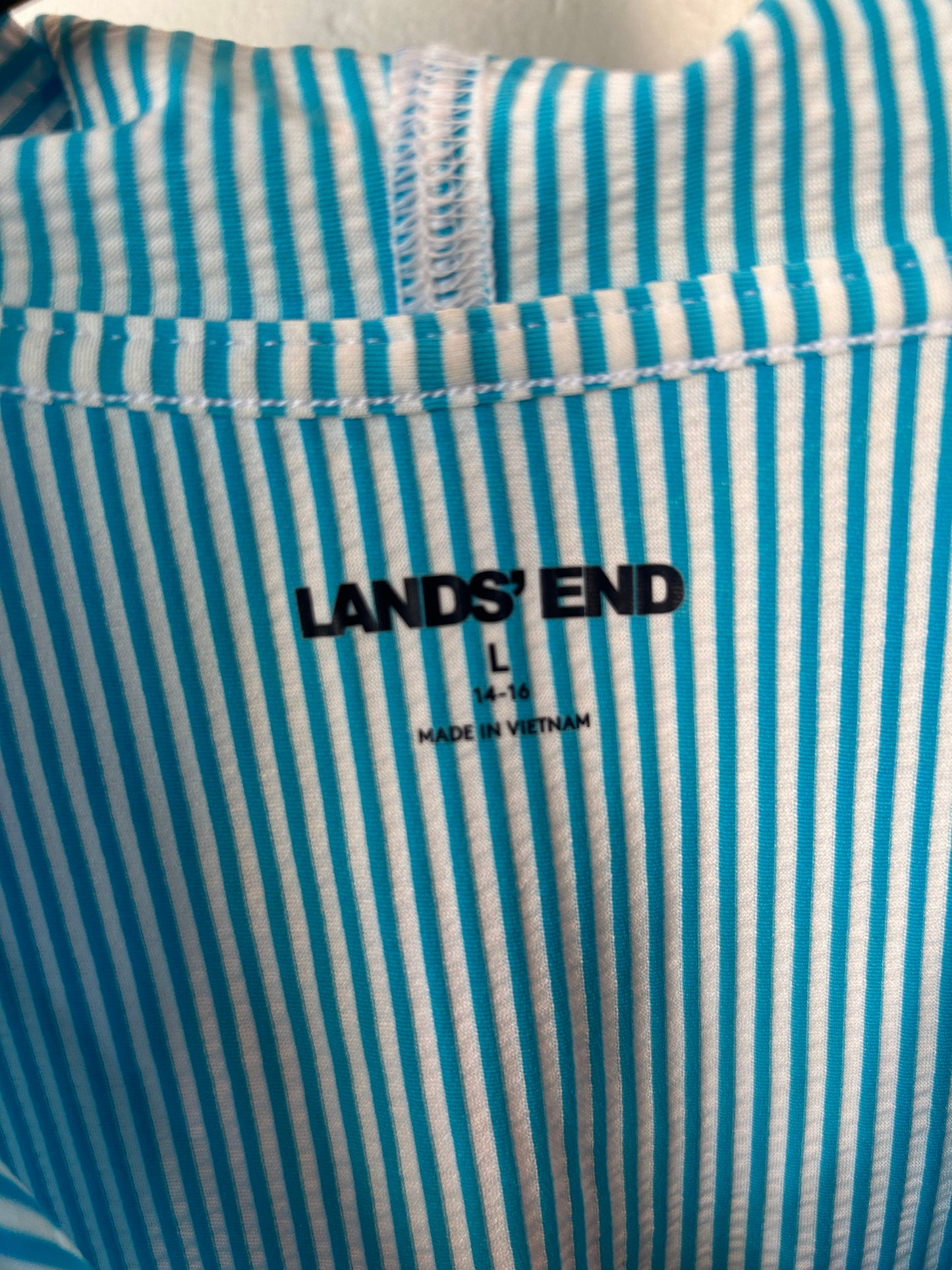 Jacket Shirt By Lands End In Blue Red & White, Size: L