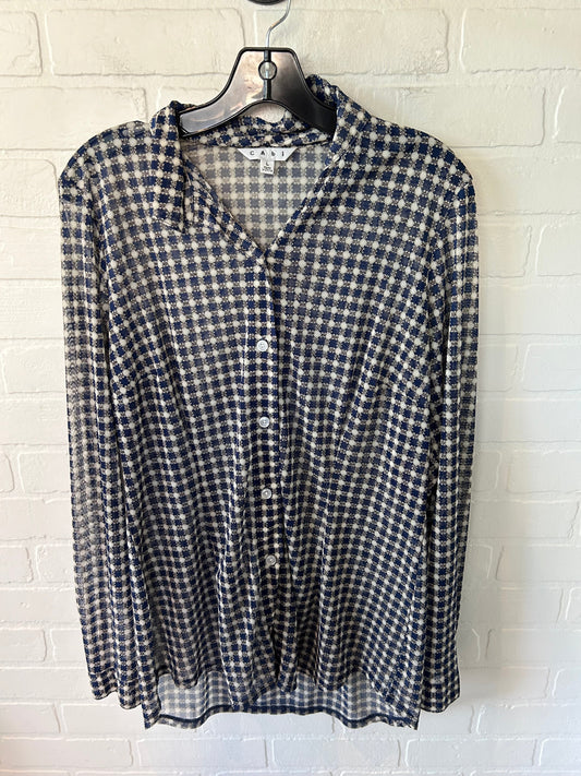 Top Long Sleeve By Cabi In Blue & White, Size: L