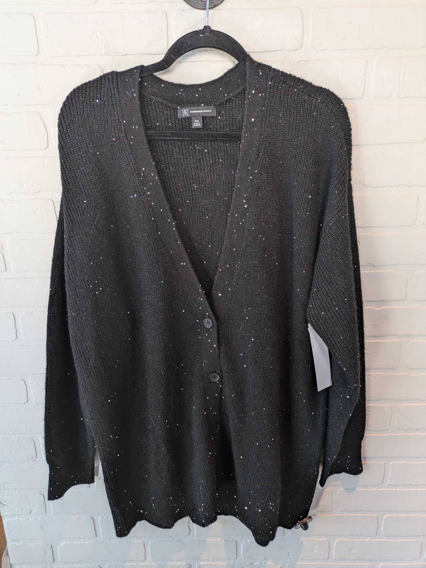 Sweater Cardigan By Inc In Black & Silver, Size: 1x