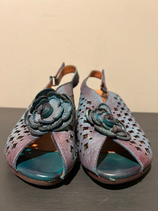 Sandals Heels Block By Spring Step In Blue & Purple, Size: 9.5