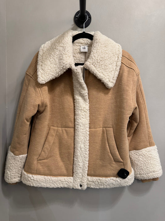 Jacket Faux Fur & Sherpa By Cabi In Tan & White, Size: S