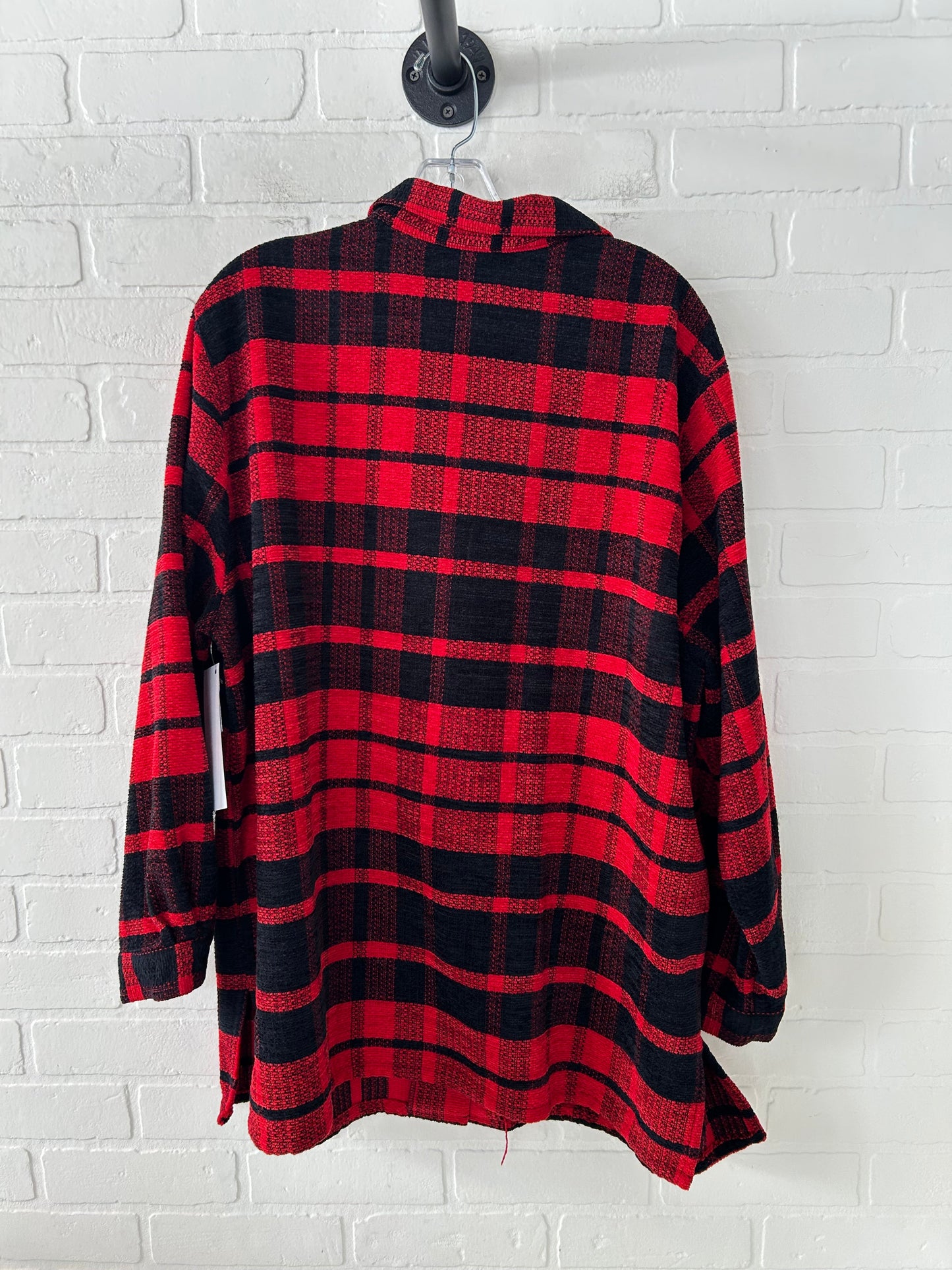 Jacket Shirt By Koret In Black & Red, Size: L