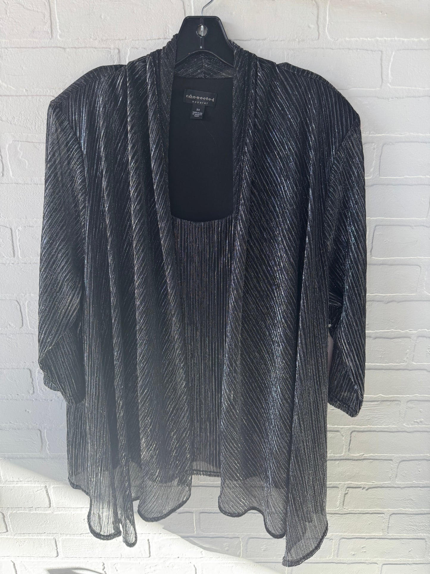 Cardigan By Connected Apparel In Black & Silver, Size: 3x