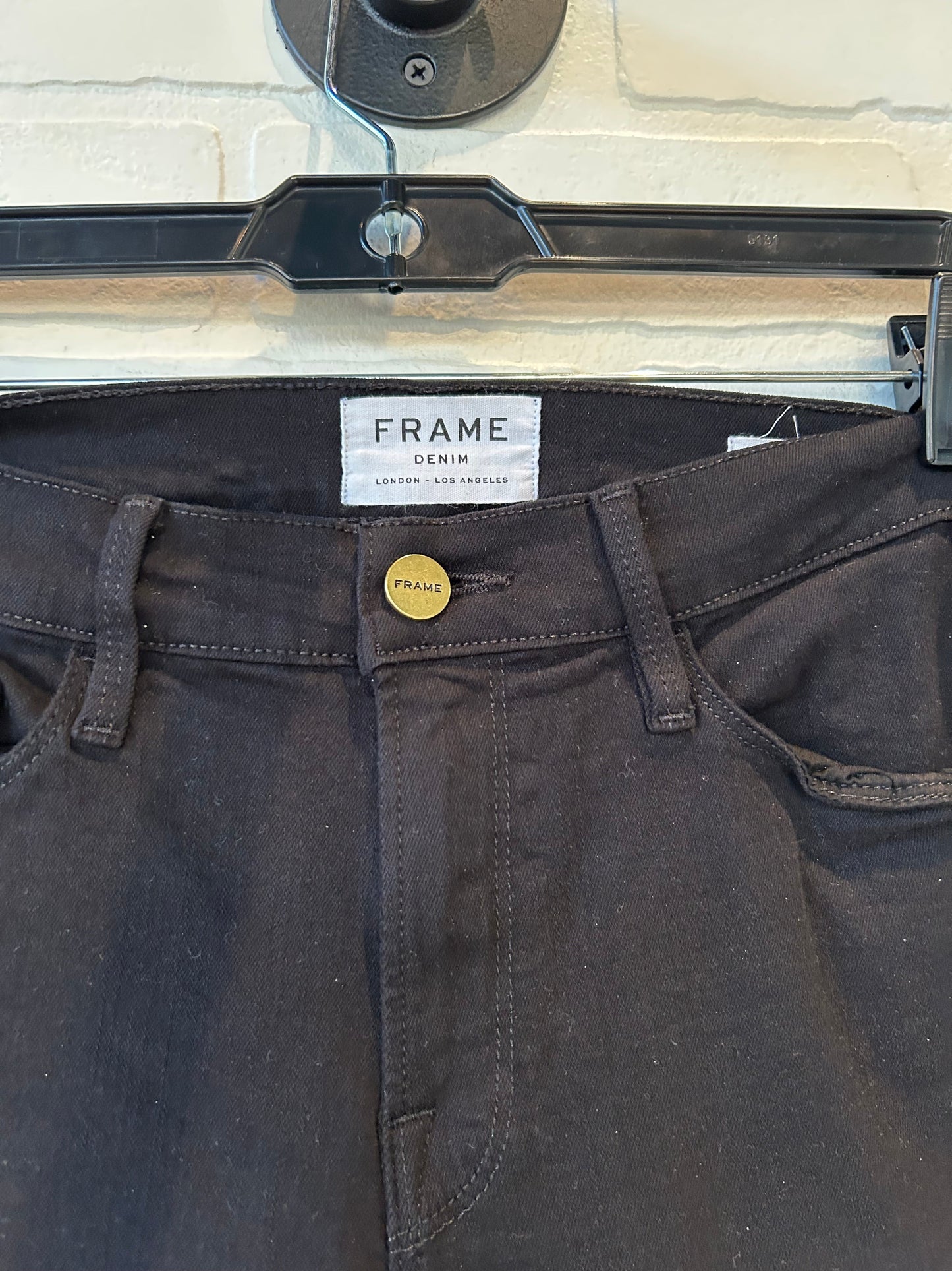 Jeans Skinny By Frame In Black Denim, Size: 4