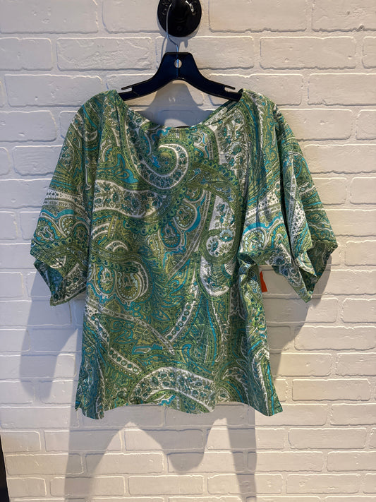 Top Short Sleeve By Talbots In Green & White, Size: M