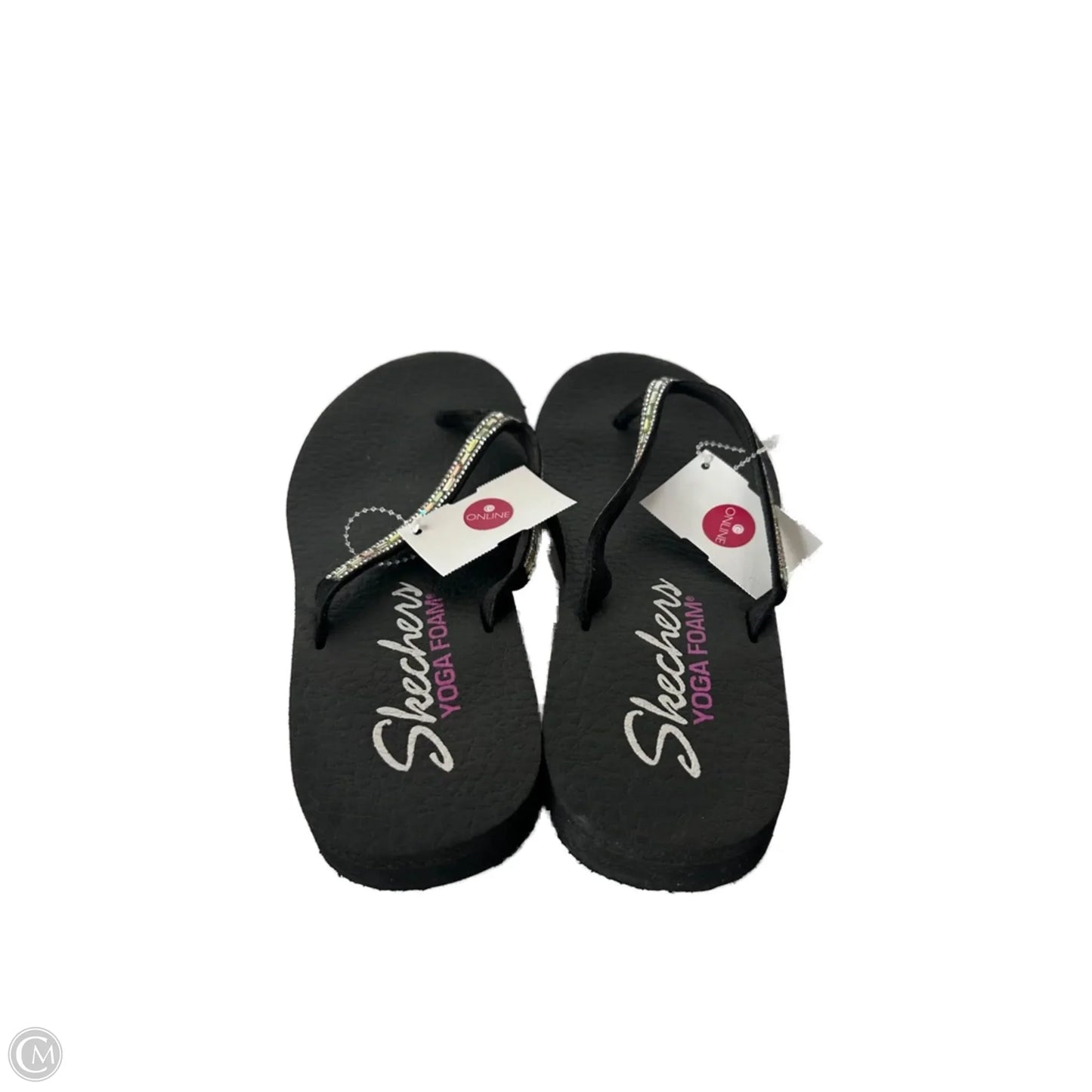 Sandals Flip Flops By Skechers In Black & Silver, Size: 7
