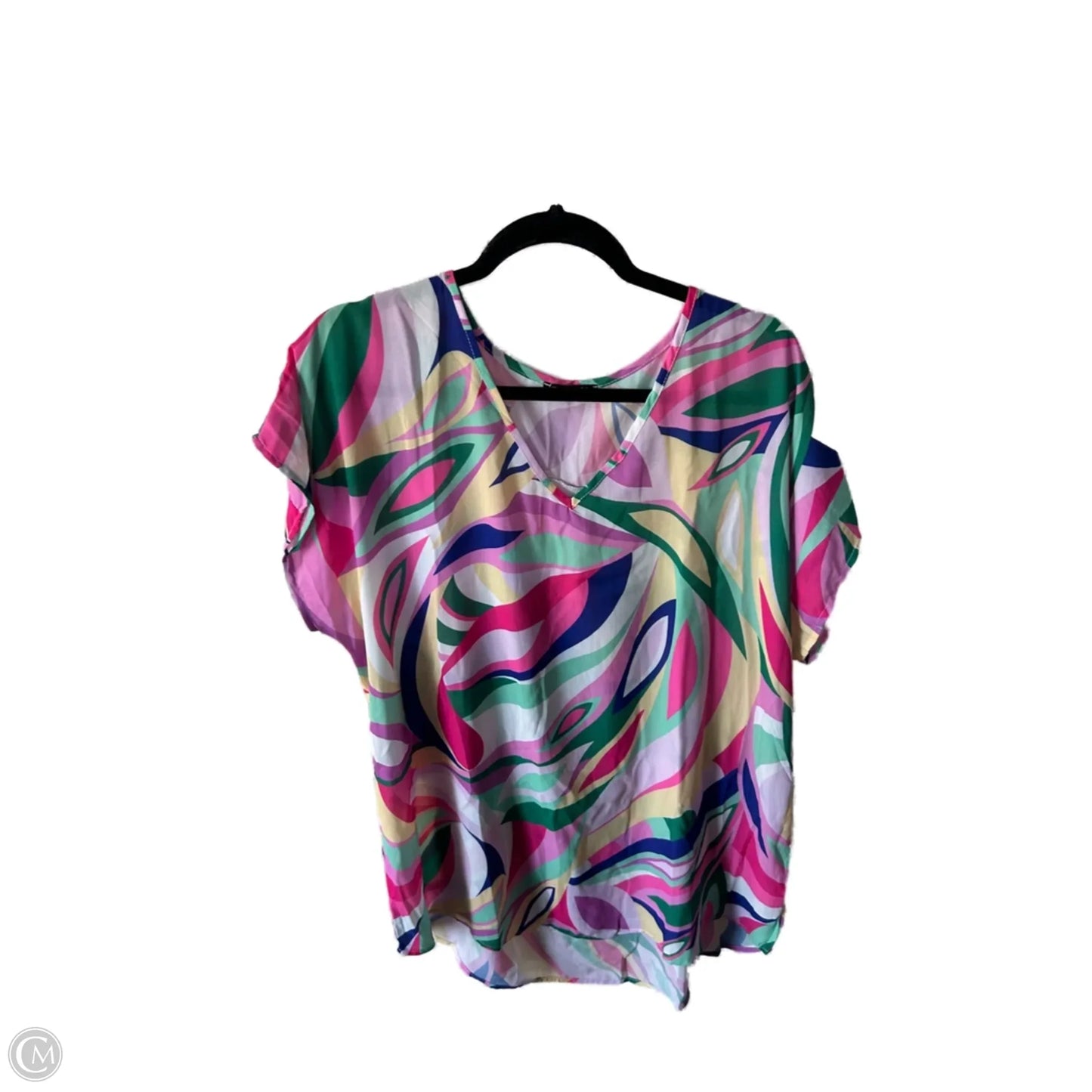 Top Short Sleeve By Clothes Mentor In Pink & White, Size: 1x