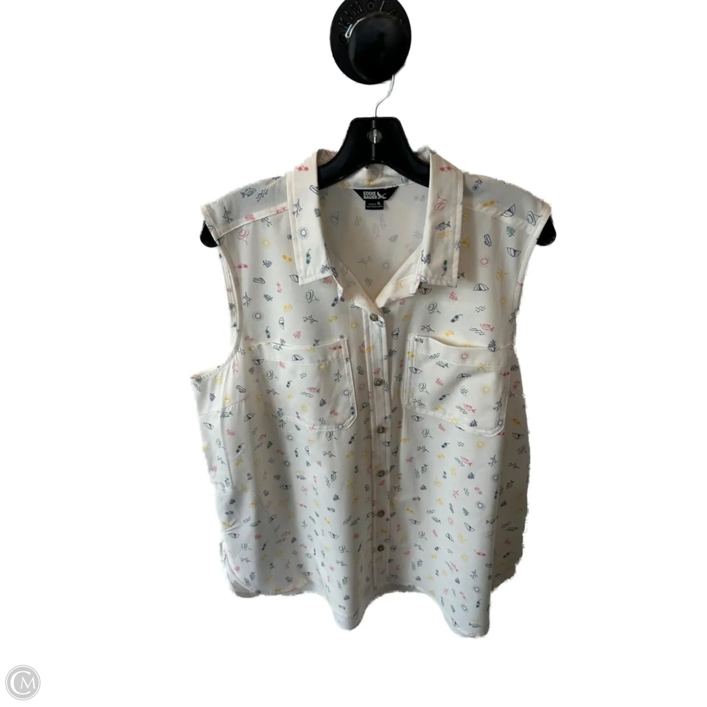 Top Sleeveless By Eddie Bauer In Cream & Pink, Size: Xl