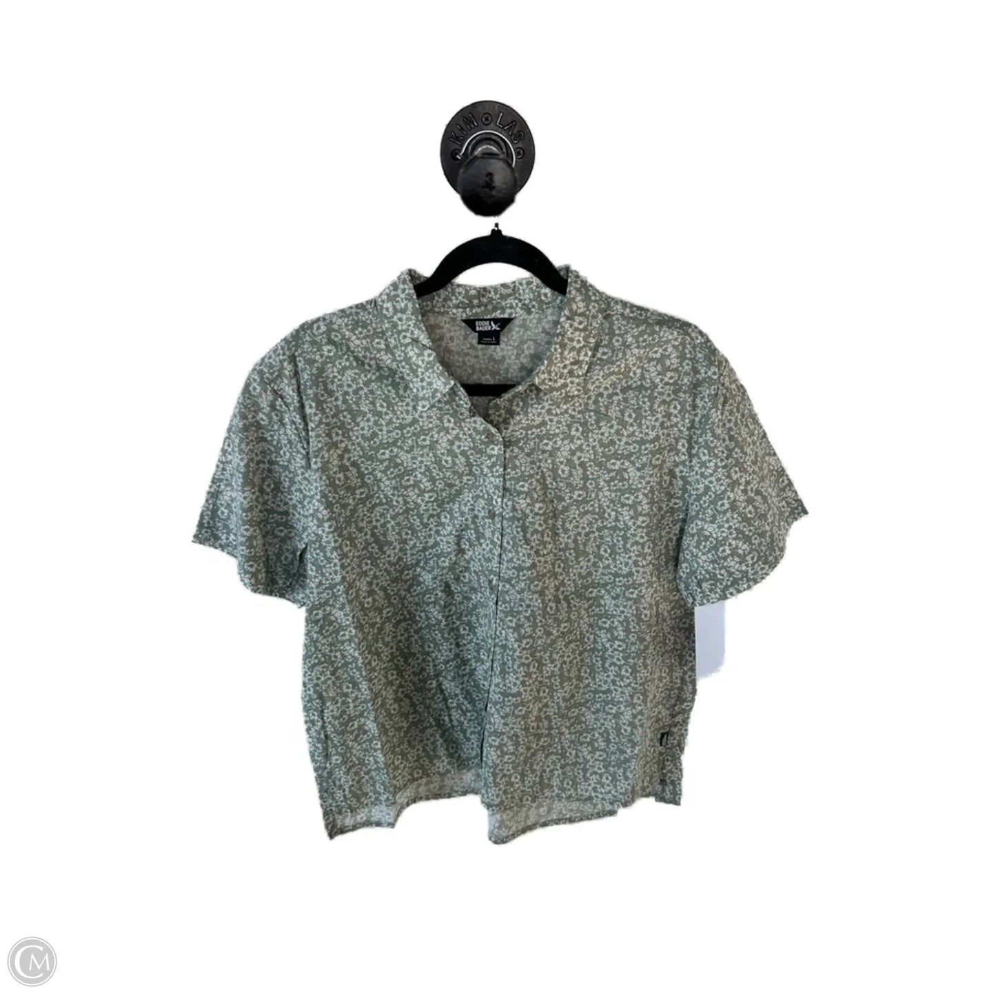 Top Short Sleeve By Eddie Bauer In Green & White, Size: L