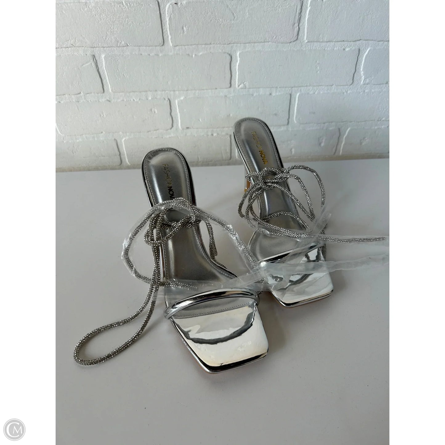 Sandals Heels Stiletto By Fashion Nova In Silver, Size: 11