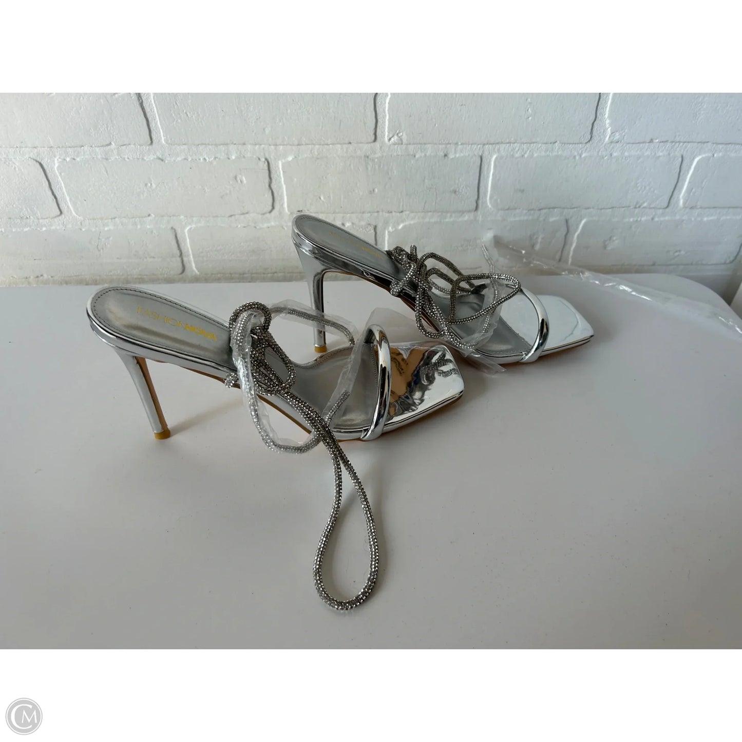 Sandals Heels Stiletto By Fashion Nova In Silver, Size: 11