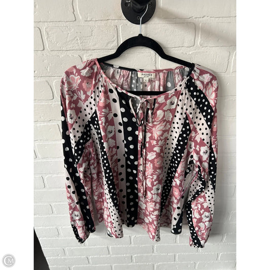 Top Long Sleeve By Andree By Unit In Black & Pink, Size: L