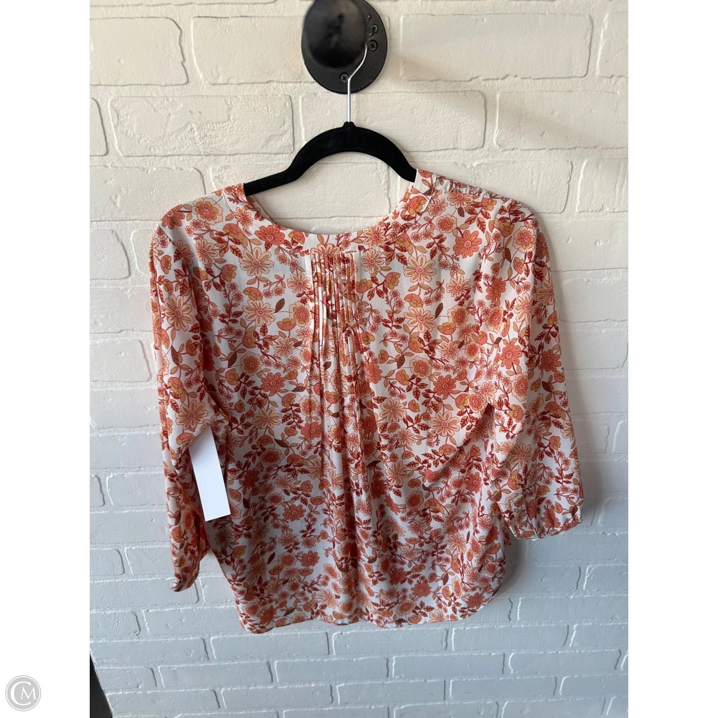 Top 3/4 Sleeve By Not Your Daughters Jeans In Orange & White, Size: S