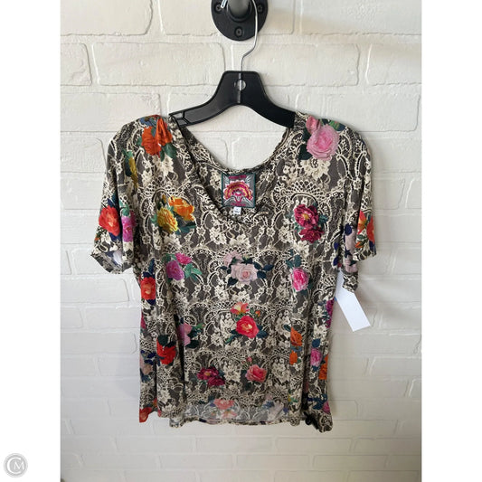Top Short Sleeve Designer By Johnny Was In Black & Cream, Size: L
