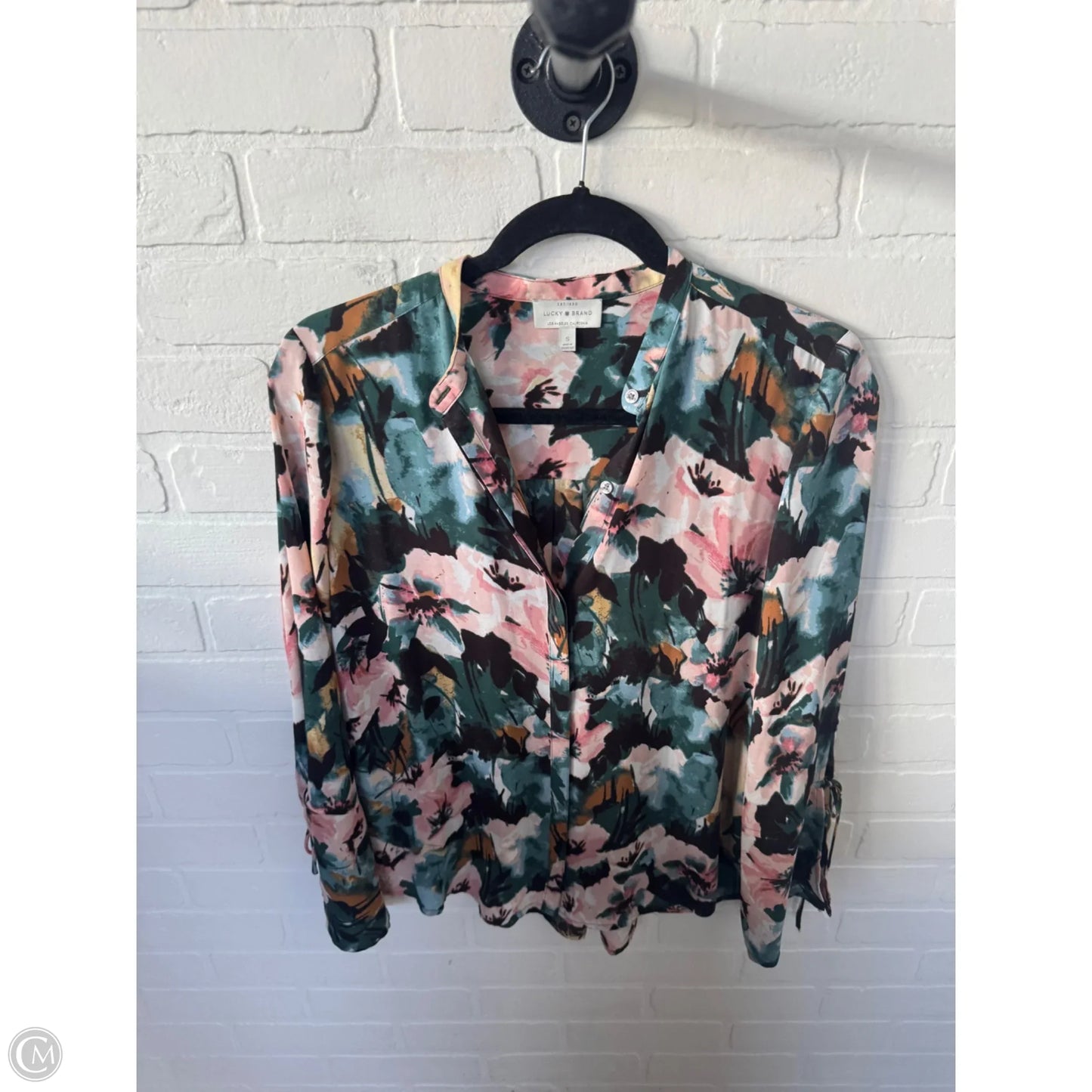 Blouse Long Sleeve By Lucky Brand In Green & Pink, Size: S