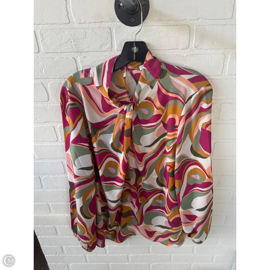 Blouse Long Sleeve By Pleione In Green & Pink, Size: Xl