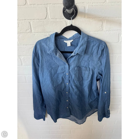 Top Long Sleeve By Caslon In Blue Denim, Size: M
