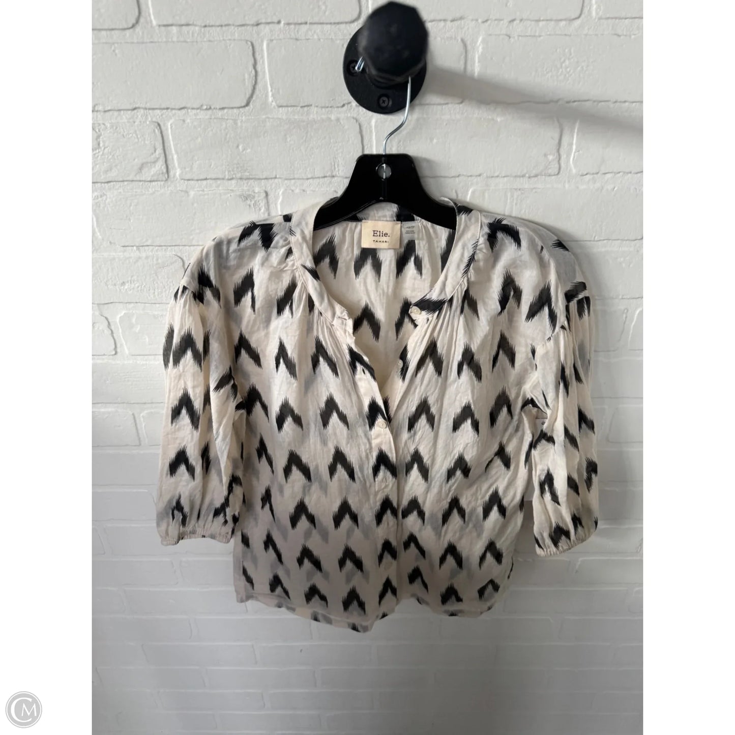 Top 3/4 Sleeve By Elie Tahari In Black & Cream, Size: Xs