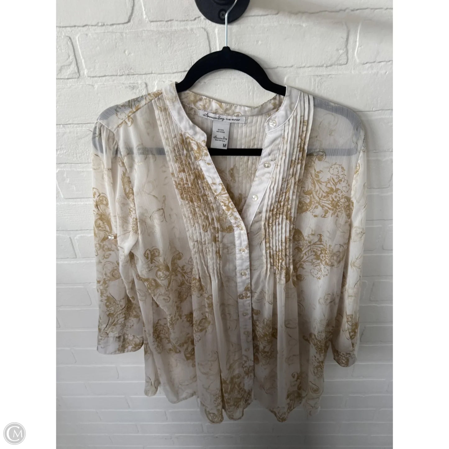 Tunic Long Sleeve By American Rag In Gold & White, Size: M
