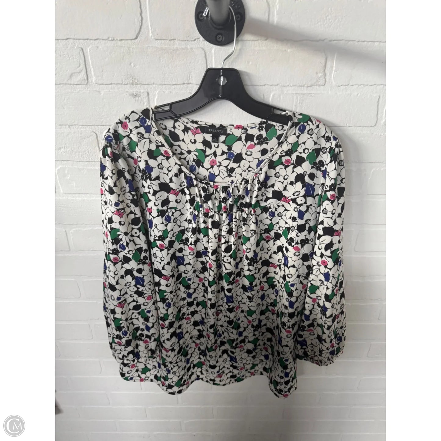 Blouse 3/4 Sleeve By Talbots In Black & White, Size: L