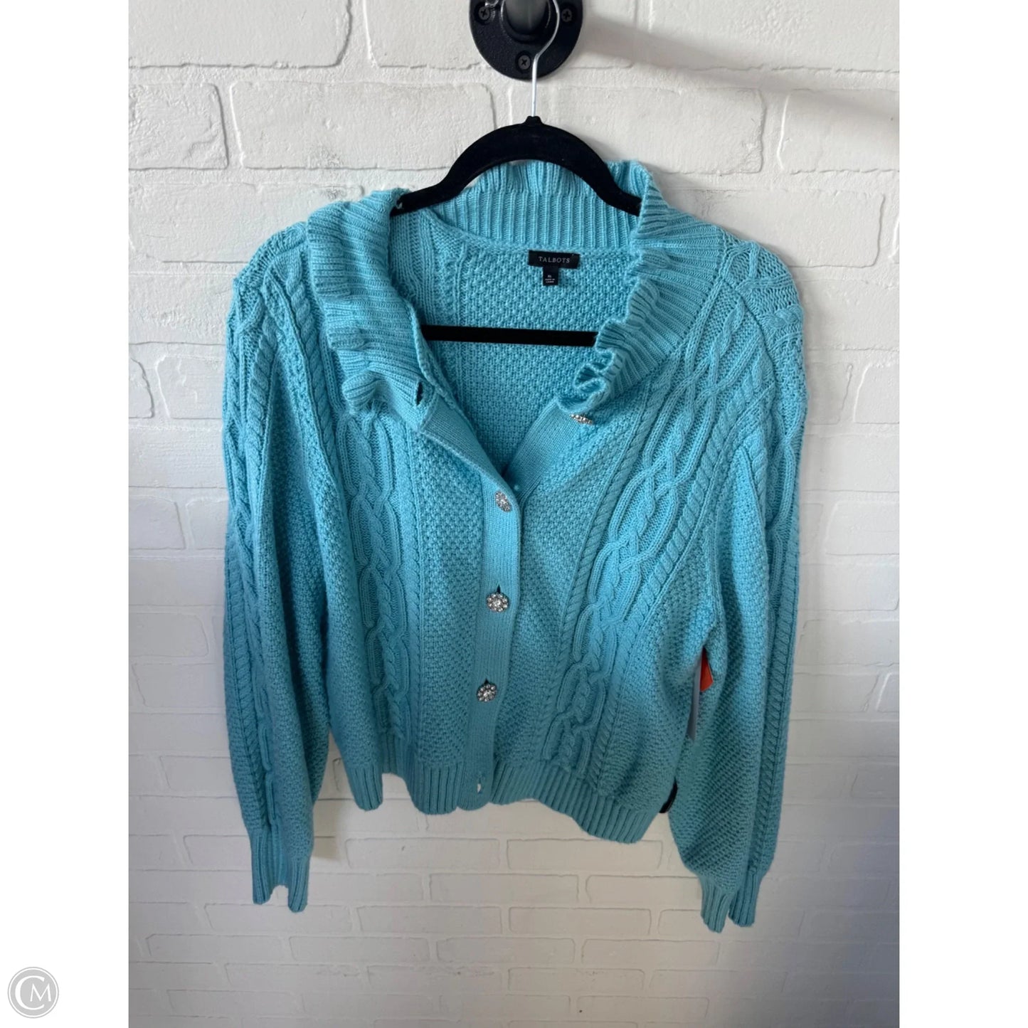 Sweater Cardigan By Talbots In Blue & Silver, Size: Xl