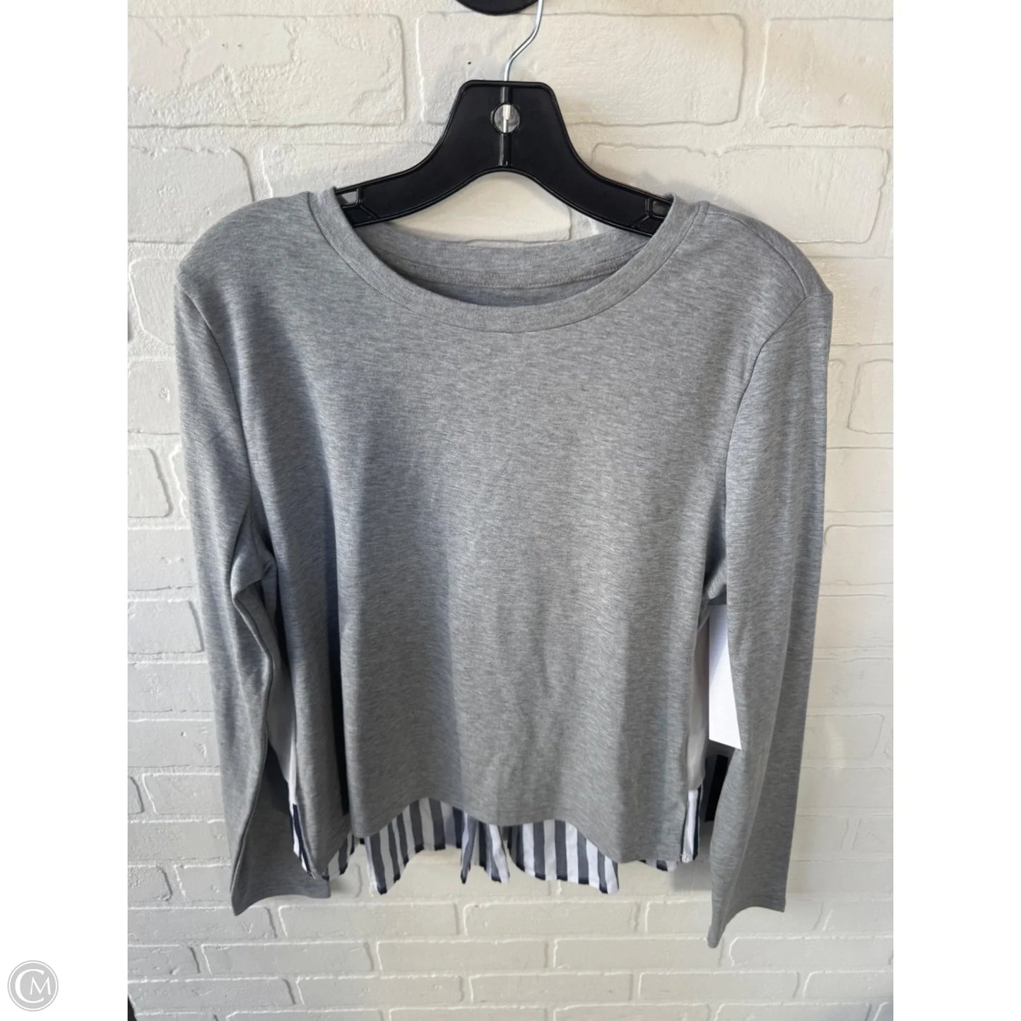 Top Long Sleeve By Cme In Grey & White, Size: L