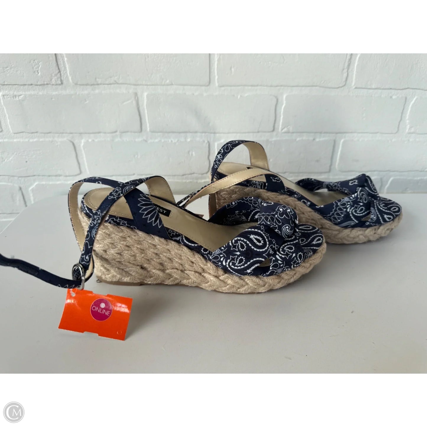 Sandals Heels Wedge By Nine West In Blue & White, Size: 7.5
