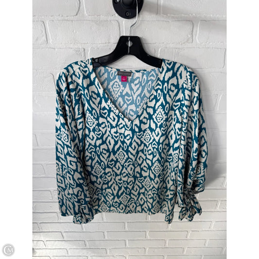 Blouse Long Sleeve By Vince Camuto In Blue & White, Size: S