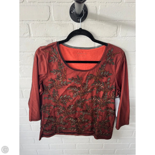 Top 3/4 Sleeve By Coldwater Creek In Black & Orange, Size: L