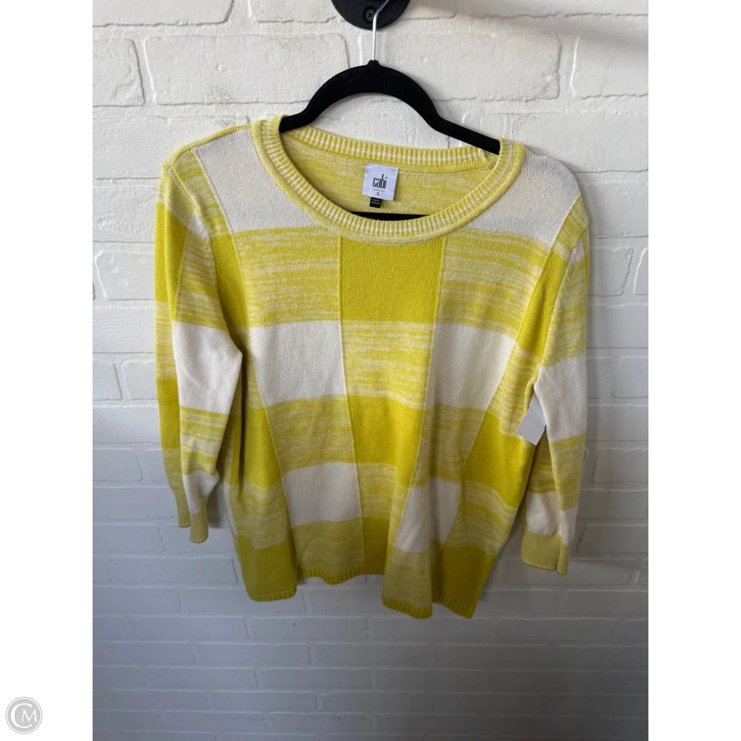 Sweater By Cabi In White & Yellow, Size: S