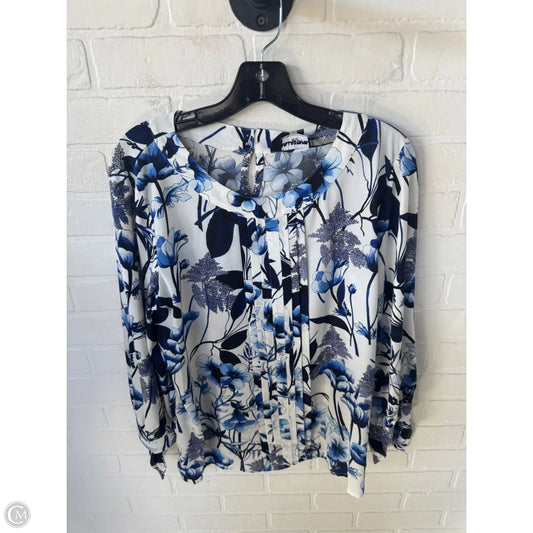 Top Long Sleeve Designer By Karl Lagerfeld In Blue & White, Size: M