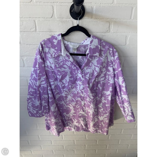 Top 3/4 Sleeve By Cj Banks In Purple & White, Size: 2x