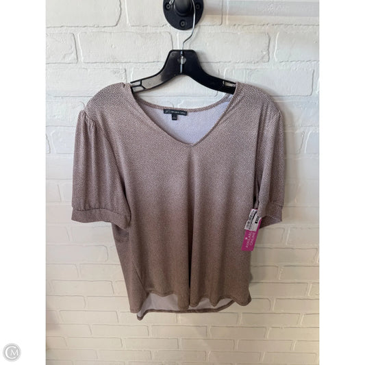 Blouse Short Sleeve By Adrianna Papell In Tan & White, Size: L