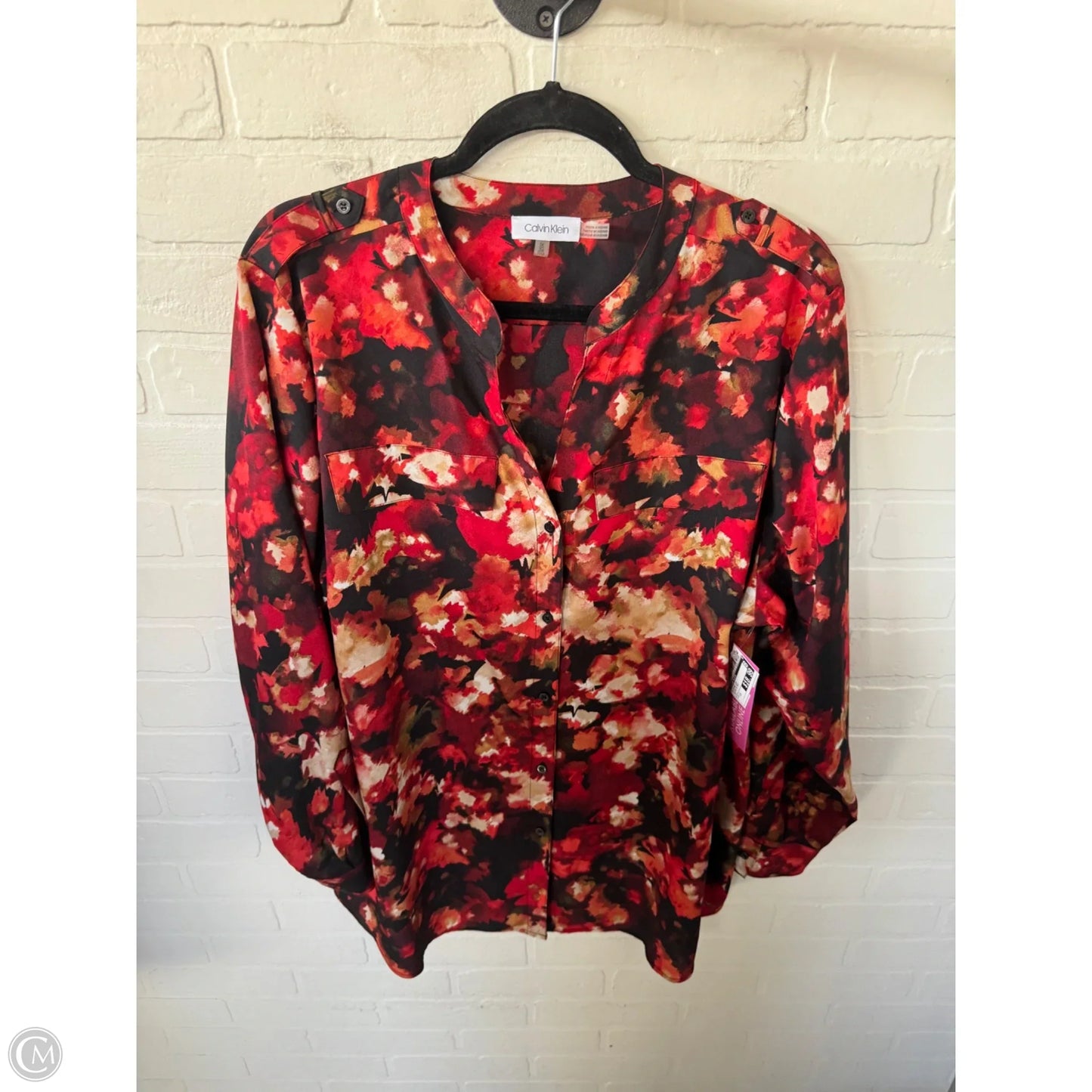 Blouse Long Sleeve By Calvin Klein In Black & Red, Size: 1x