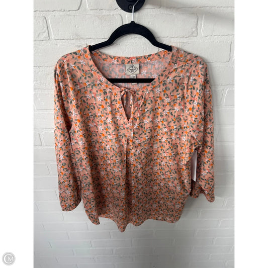 Top Long Sleeve By St Johns Bay In Orange & White, Size: L