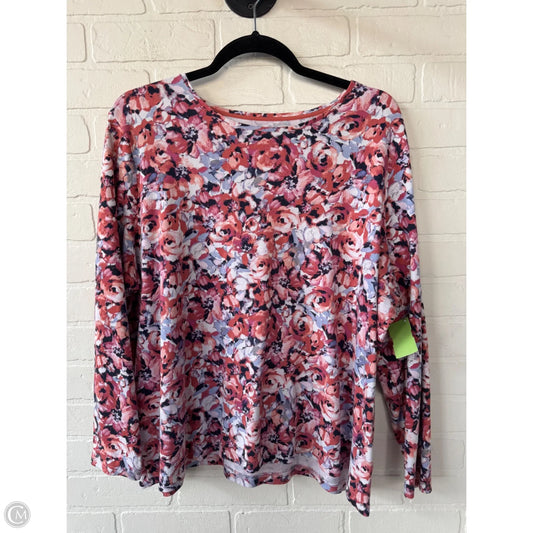 Top Long Sleeve Basic By Croft And Barrow In Pink & White, Size: 2x