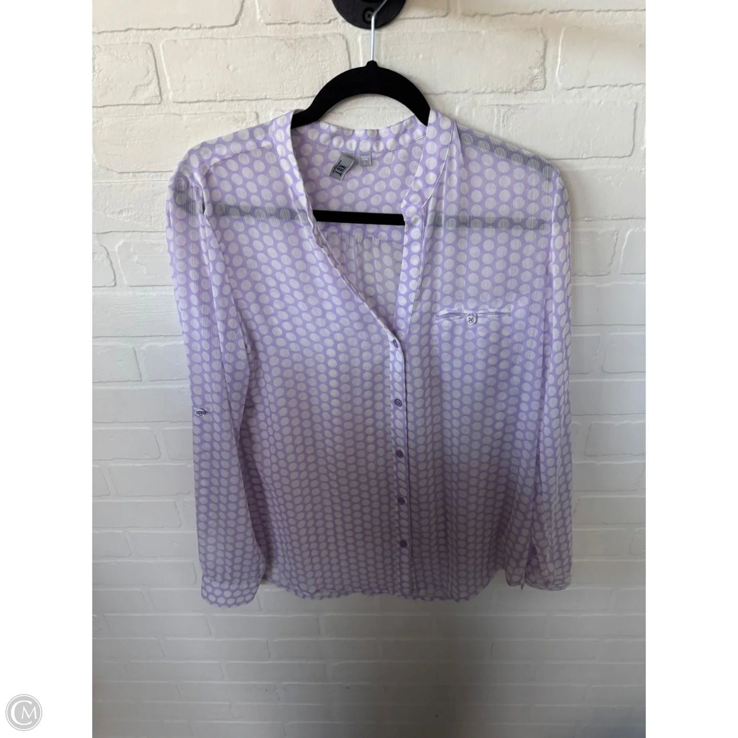 Blouse Long Sleeve By Kut In Purple & White, Size: L