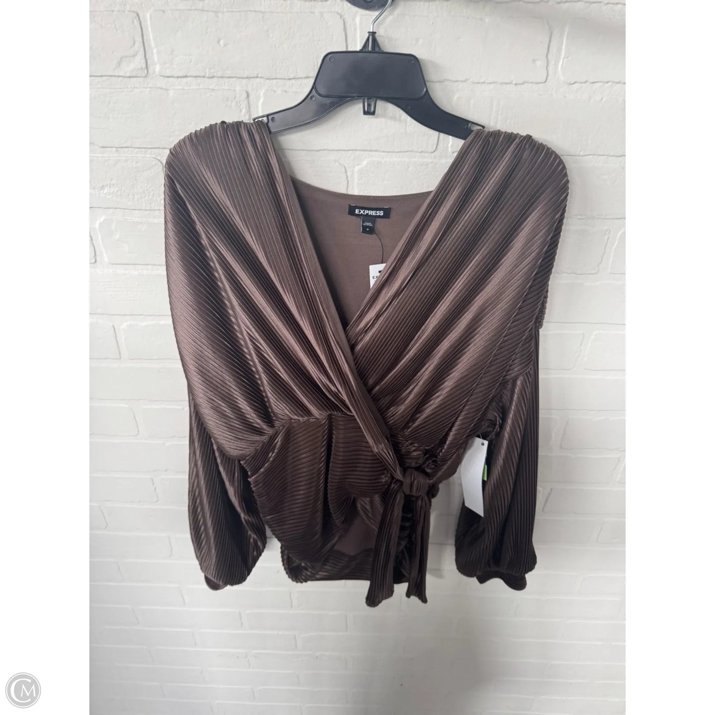 Blouse Long Sleeve By Express In Brown, Size: M