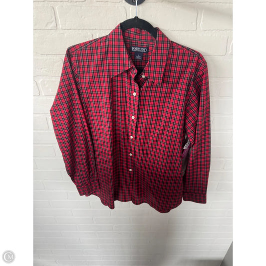 Blouse Long Sleeve By Lands End In Red & White, Size: L