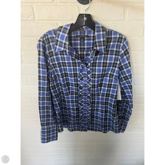 Top Long Sleeve By Banana Republic In Blue & White, Size: M
