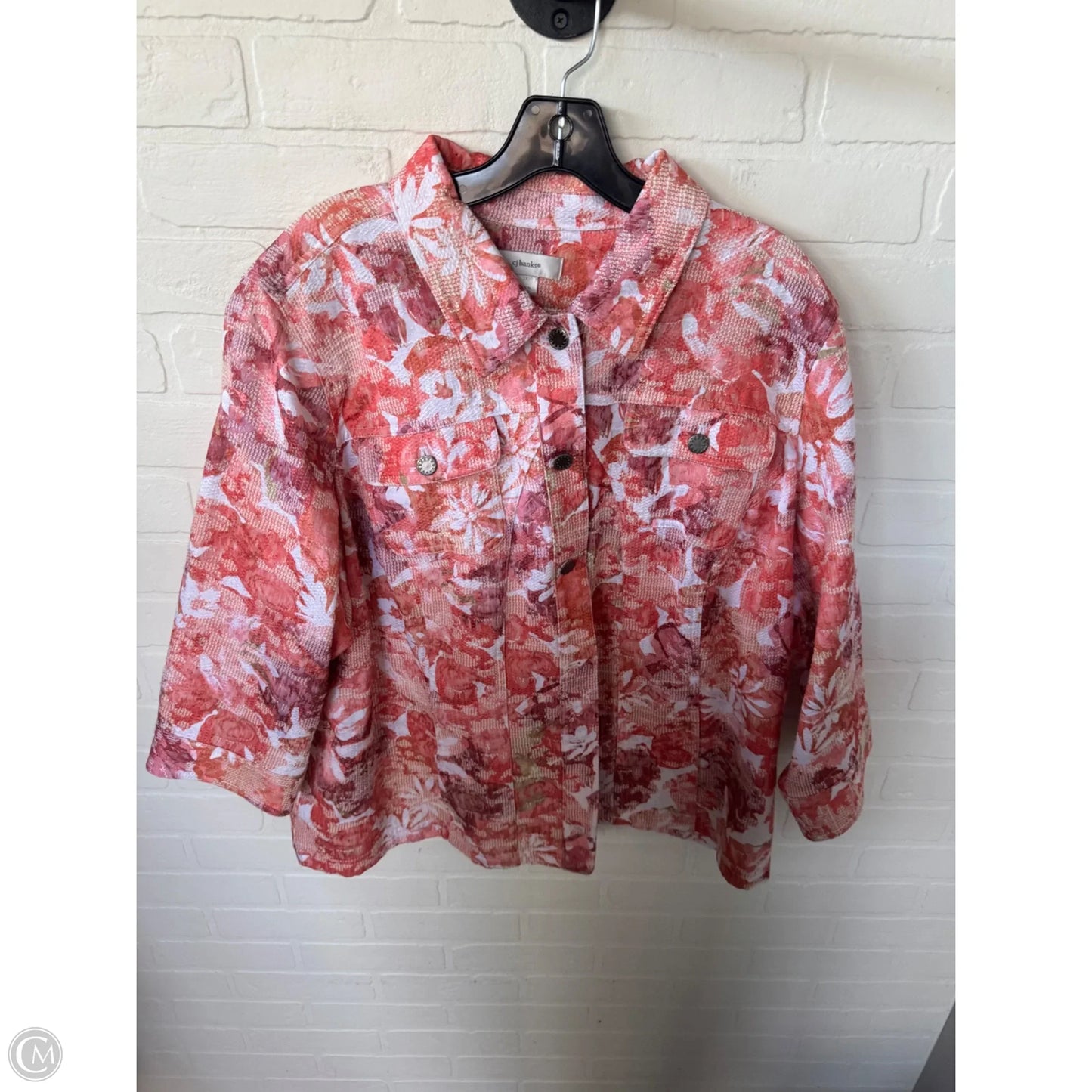 Jacket Denim By Cj Banks In Pink & White, Size: 3x