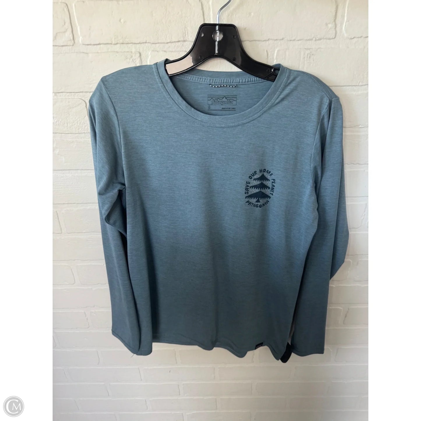 Athletic Top Long Sleeve Crewneck By Patagonia In Blue & Tan, Size: S