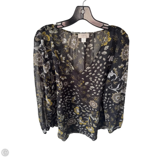 Blouse Long Sleeve By Loft In Black & Green, Size: M