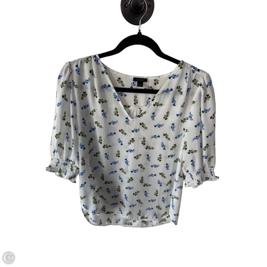 Blouse Short Sleeve By Ann Taylor In Blue & White, Size: S